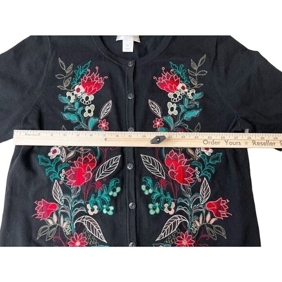 🔥 Christopher & Banks Hand Embroidered Cardigan Sweater Buttons Size M Med - Picture 7 of 9